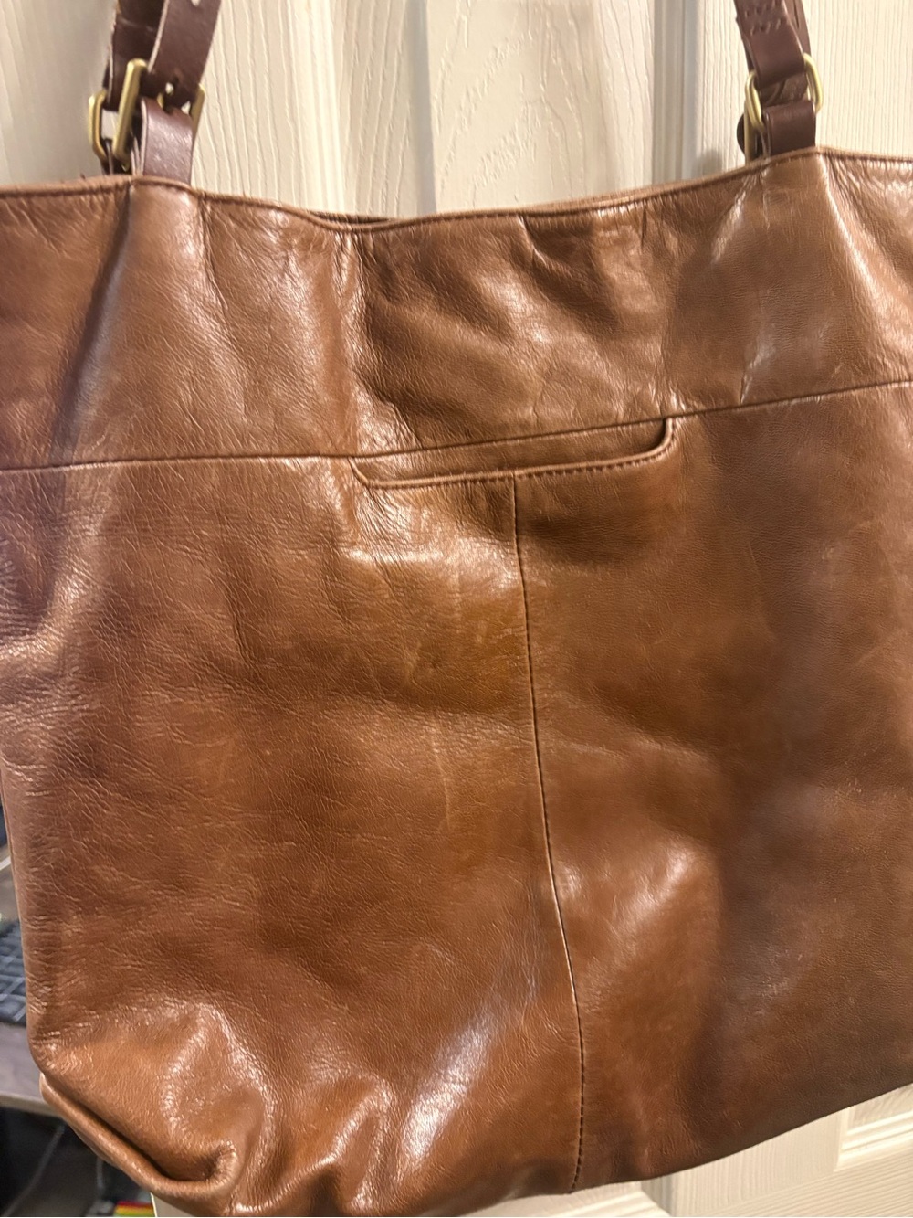 HOBO Cognac Brown Leather Tote with Perforated Straps - Picture 4 of 15
